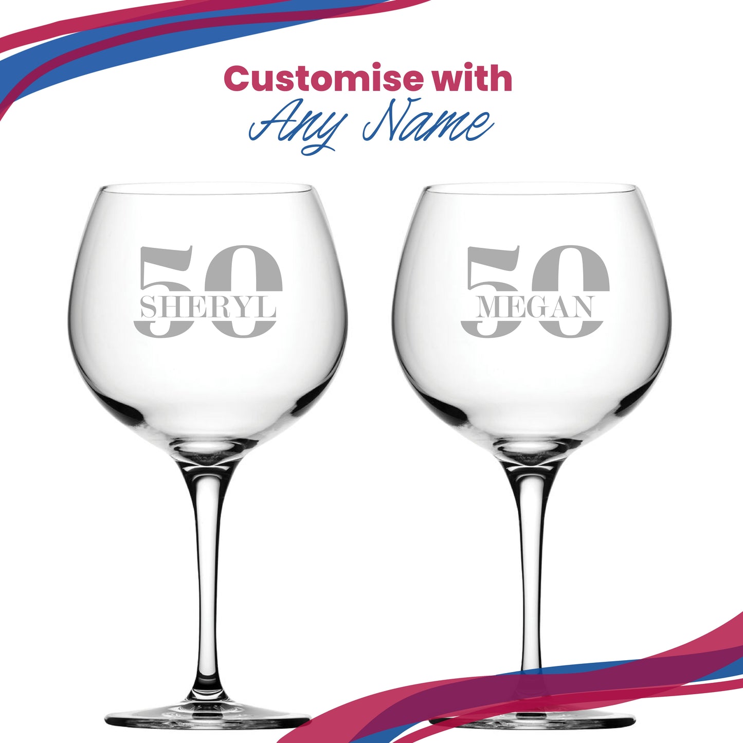 Engraved Primeur Gin Balloon Cocktail Glass with Name in 50 Design
