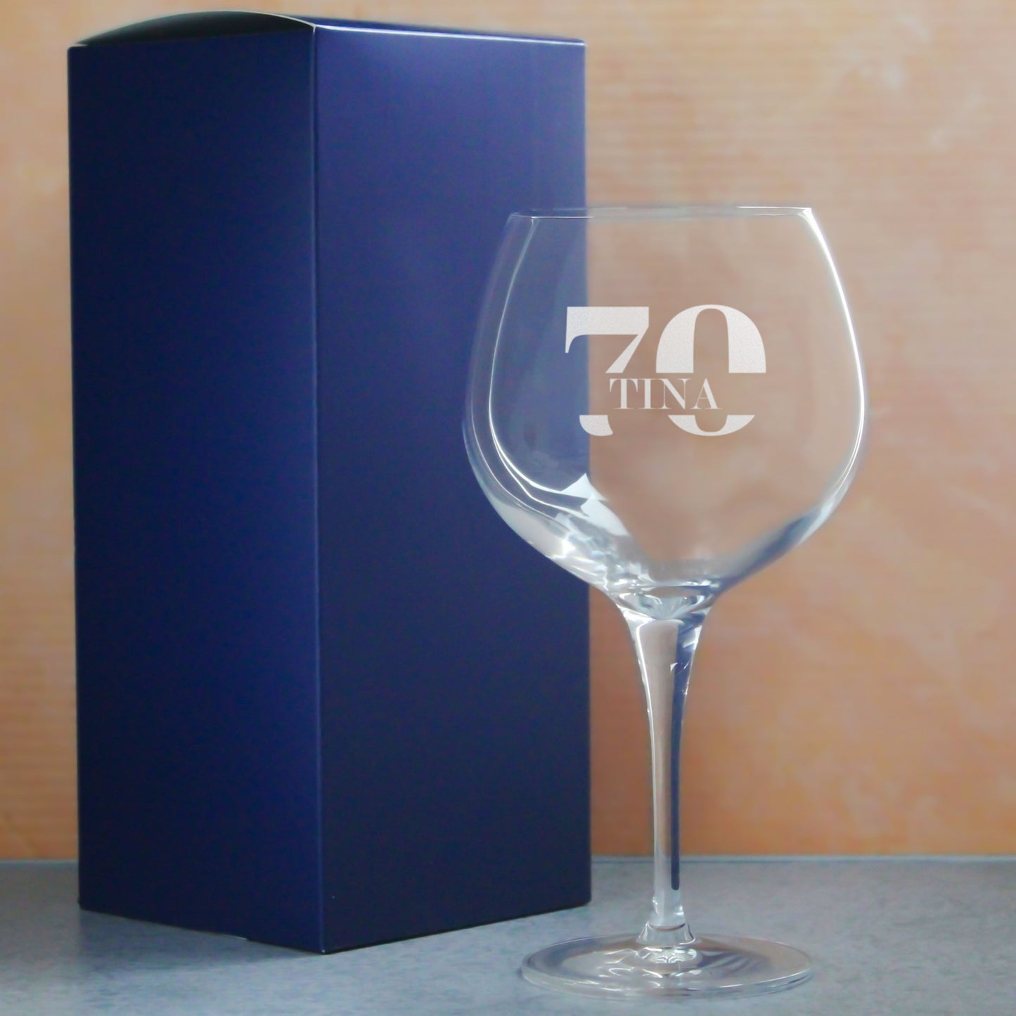 Engraved Primeur Gin Balloon Cocktail Glass with Name in 70 Design