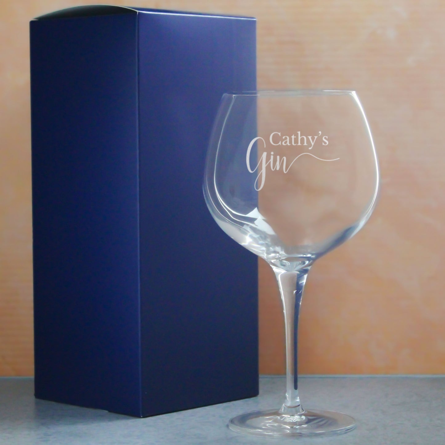 Engraved Primeur Gin Balloon Cocktail Glass with Name's Gin Design, Personalise with Any Name