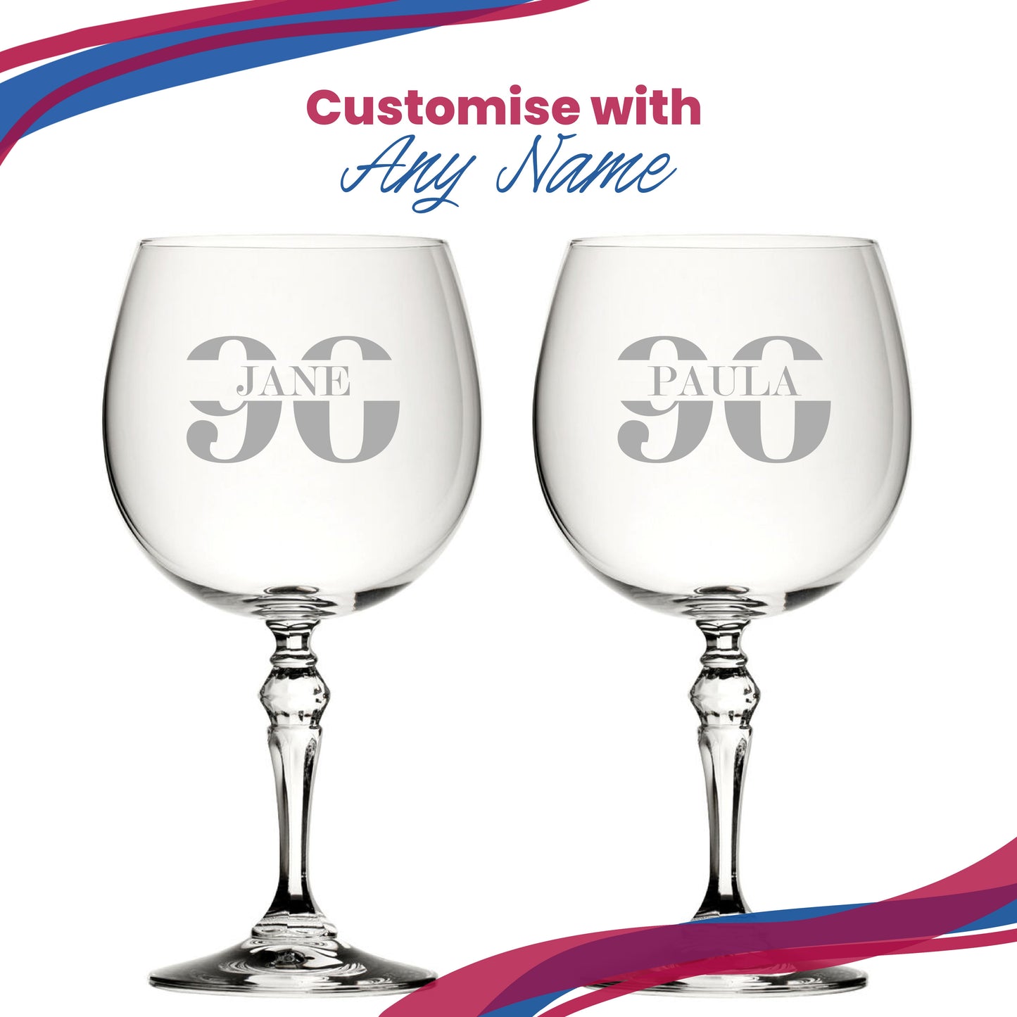 Engraved Crystal Gin and Tonic Cocktail Glass with Name in 90 Design