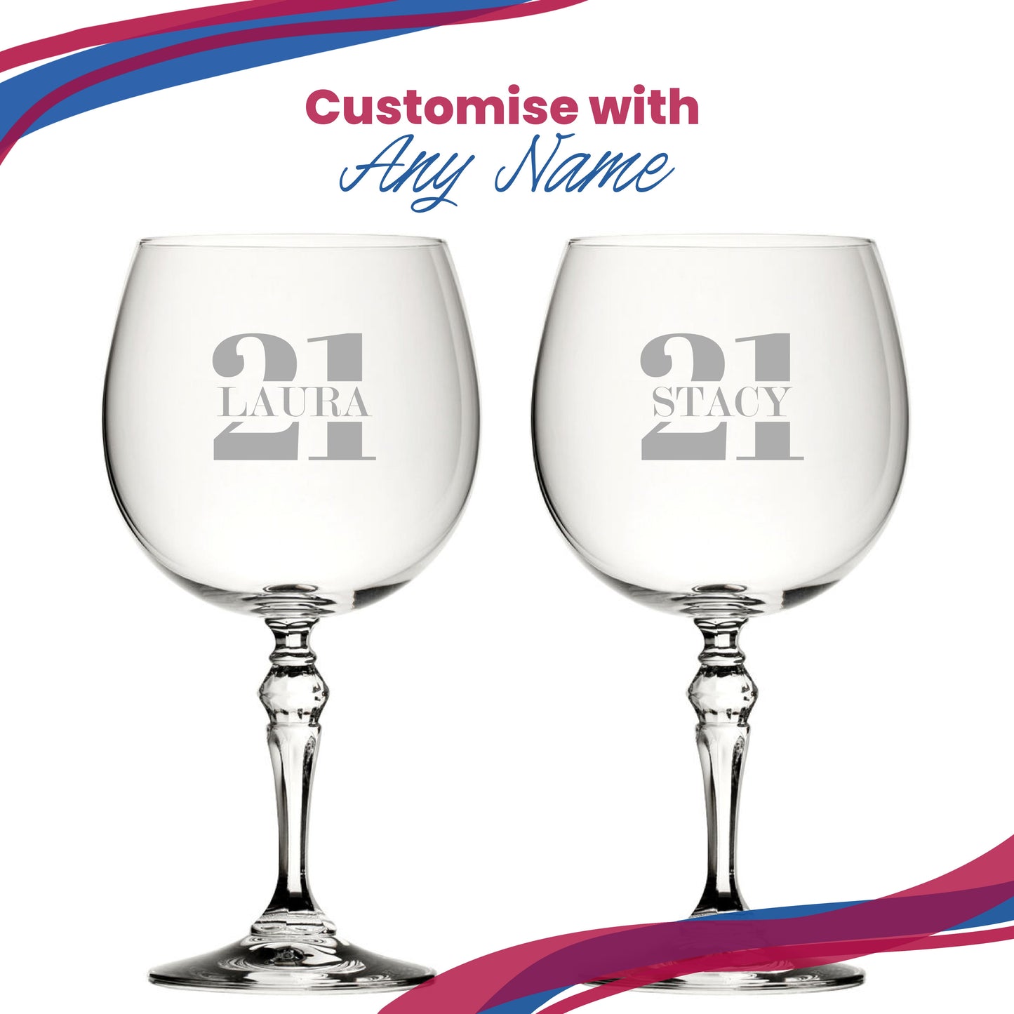 Engraved Crystal Gin and Tonic Cocktail Glass with Name in 21 Design
