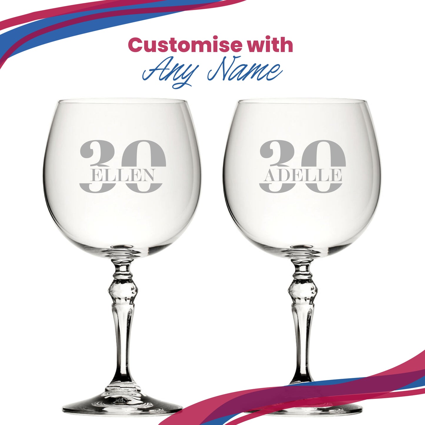Engraved Crystal Gin and Tonic Cocktail Glass with Name in 30 Design