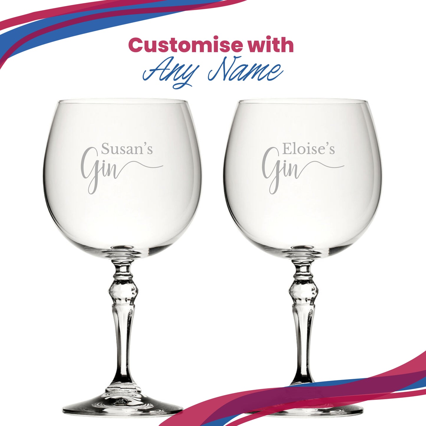 Engraved Crystal Gin and Tonic Cocktail Glass with Name's Gin Design, Personalise with Any Name, Gift Box Included, Laser Engraved