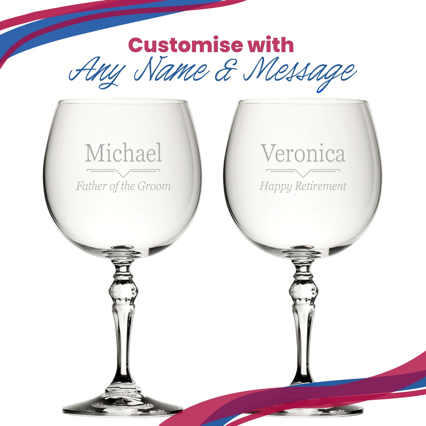 Engraved Crystal Gin and Tonic Glass with Line Break Design, Personalise with Any Name and Message