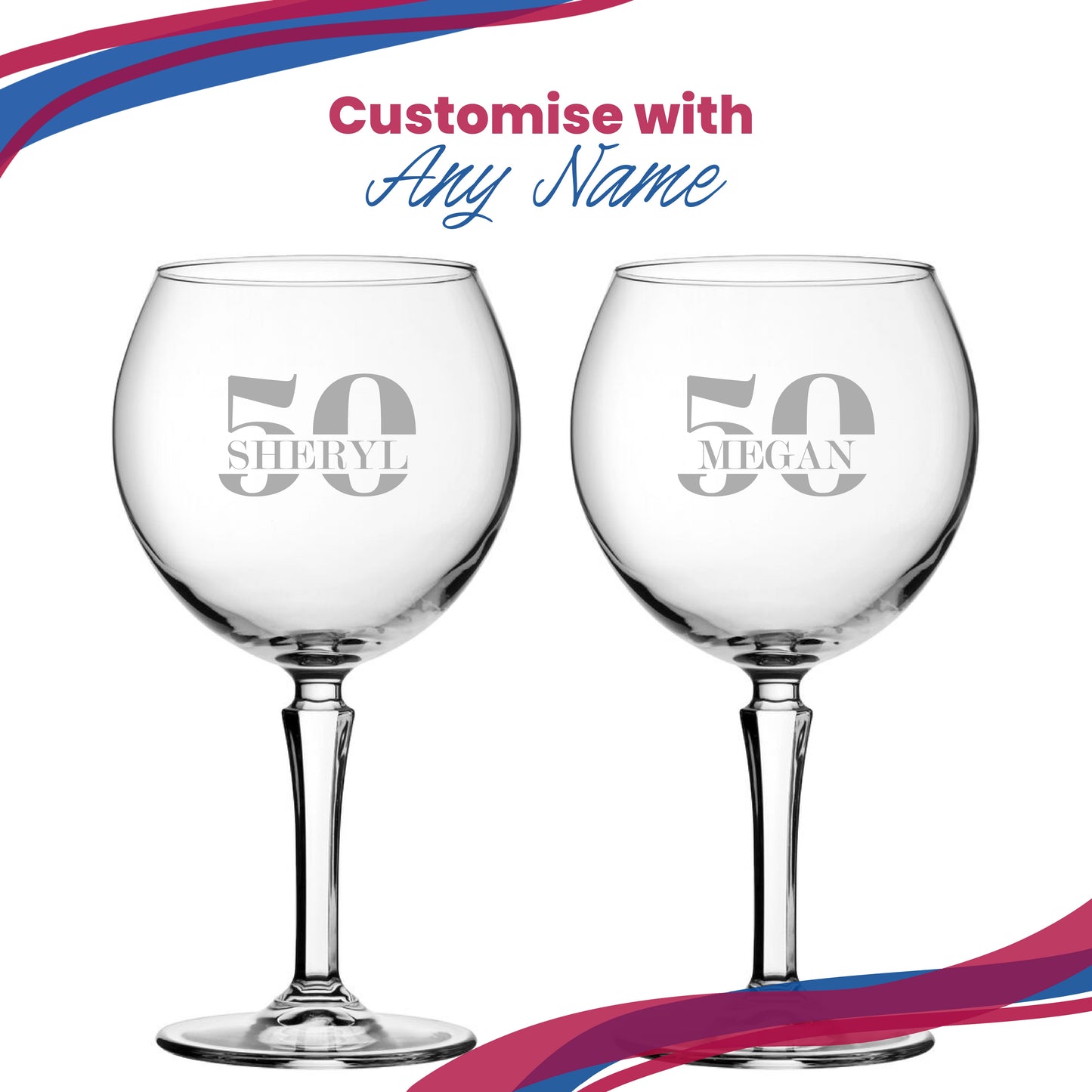 Engraved Hudson Gin Balloon Cocktail Glass with Name in 50 Design