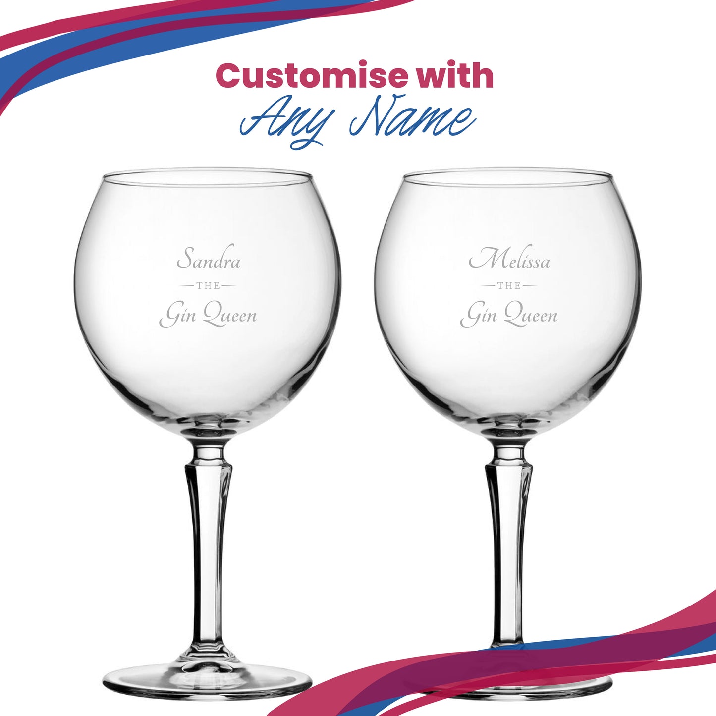 Engraved Hudson Gin Balloon Cocktail Glass with The Gin Queen Design, Personalise with Any Name