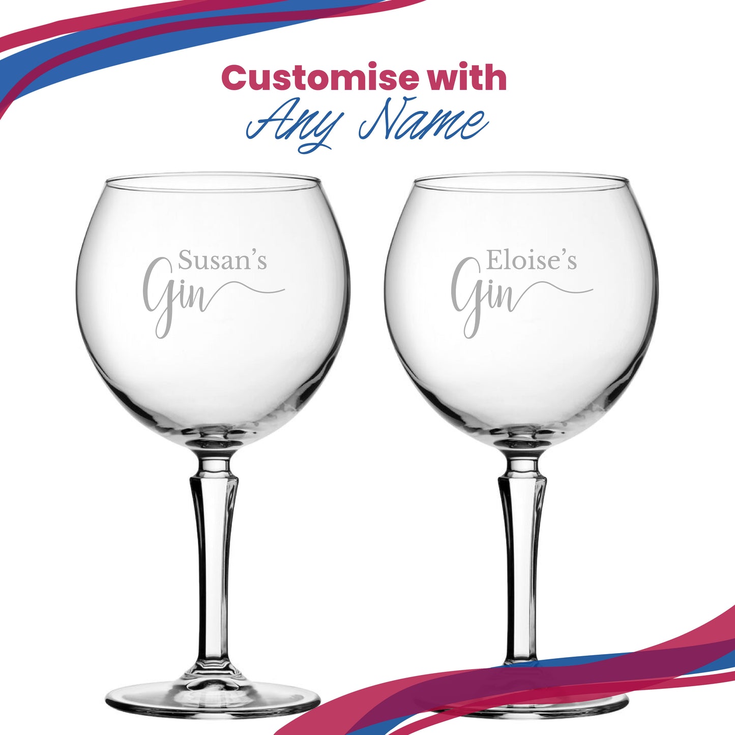 Engraved Gin Balloon and Tumbler Cocktail Glasses with Personalised Designs and Gift Box
