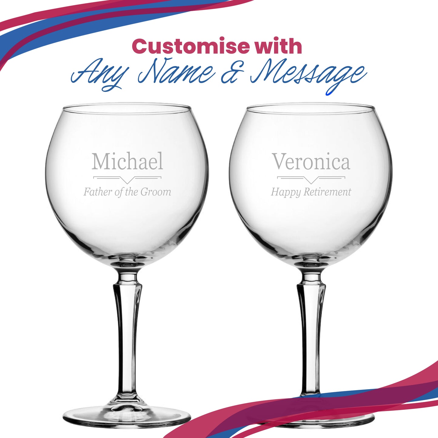 Engraved Hudson Gin Balloon with Line Break Design, Personalise with Any Name and Message