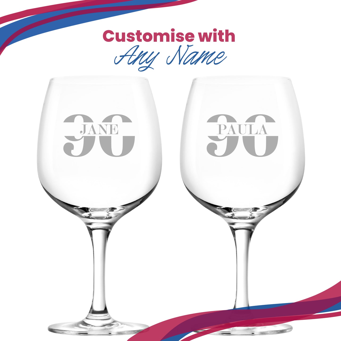 Engraved Spanish Gin Copa Balloon Cocktail Glass with Name in 90 Design