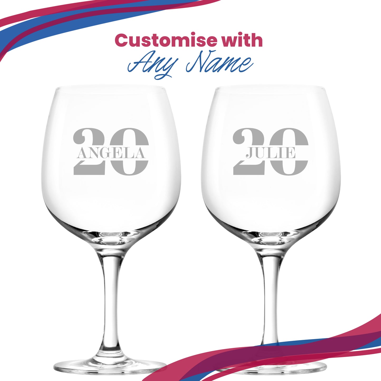 Engraved Spanish Gin Copa Balloon Cocktail Glass with Name in 20 Design