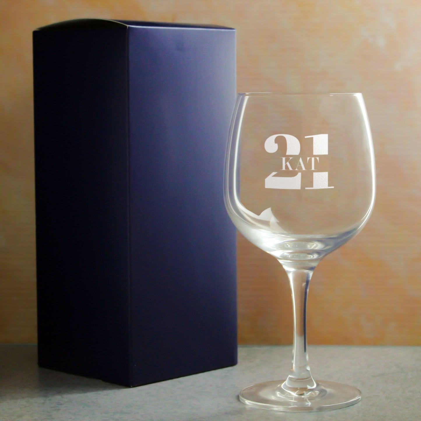 Engraved Spanish Gin Copa Balloon Cocktail Glass with Name in 21 Design