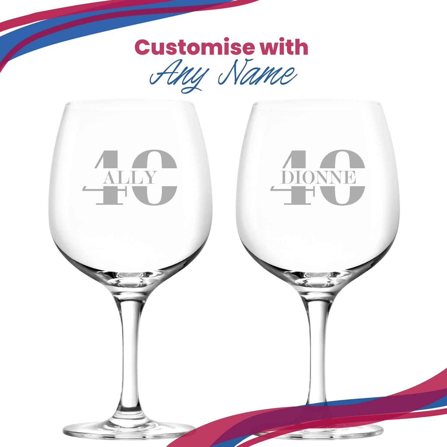 Engraved Spanish Gin Copa Balloon Cocktail Glass with Name in 40 Design