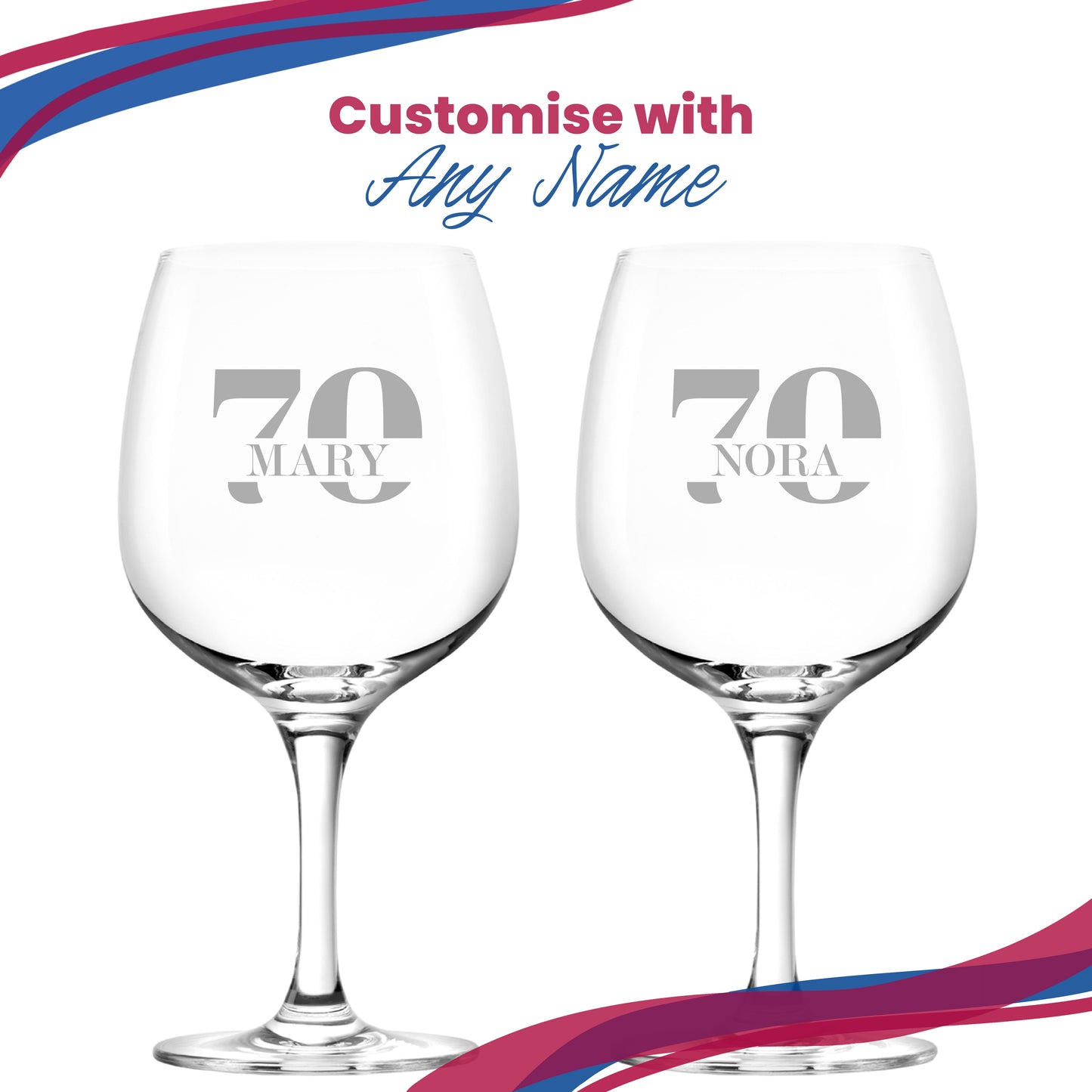 Engraved Spanish Gin Copa Balloon Cocktail Glass with Name in 70 Design