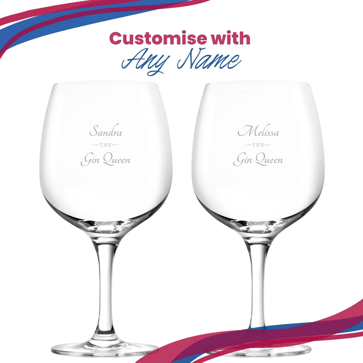 Engraved Spanish Gin Copa Balloon Cocktail Glass with The Gin Queen Design, Personalise with Any Name