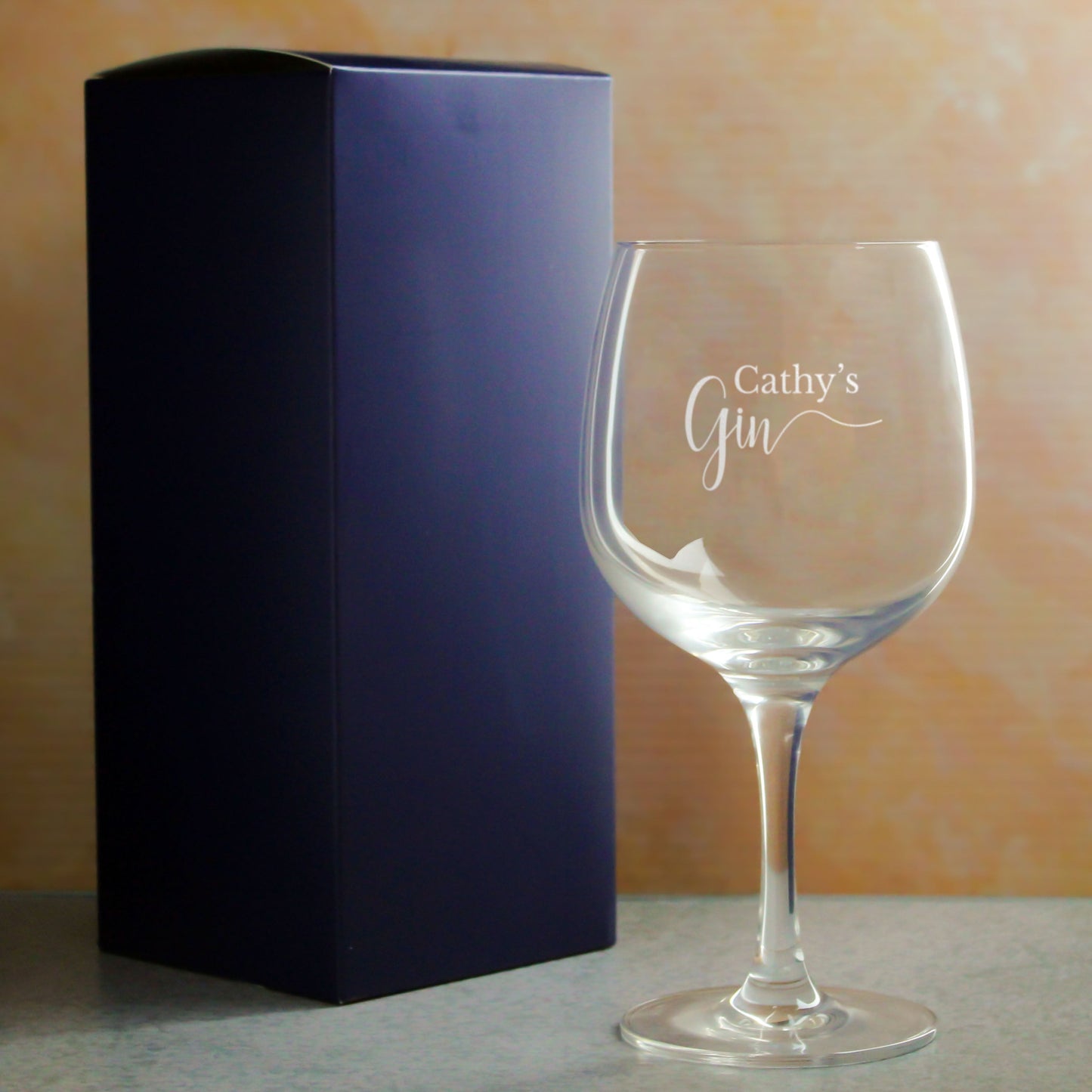 Engraved Spanish Gin Copa Balloon Cocktail Glass with Name's Gin Design, Personalise with Any Name