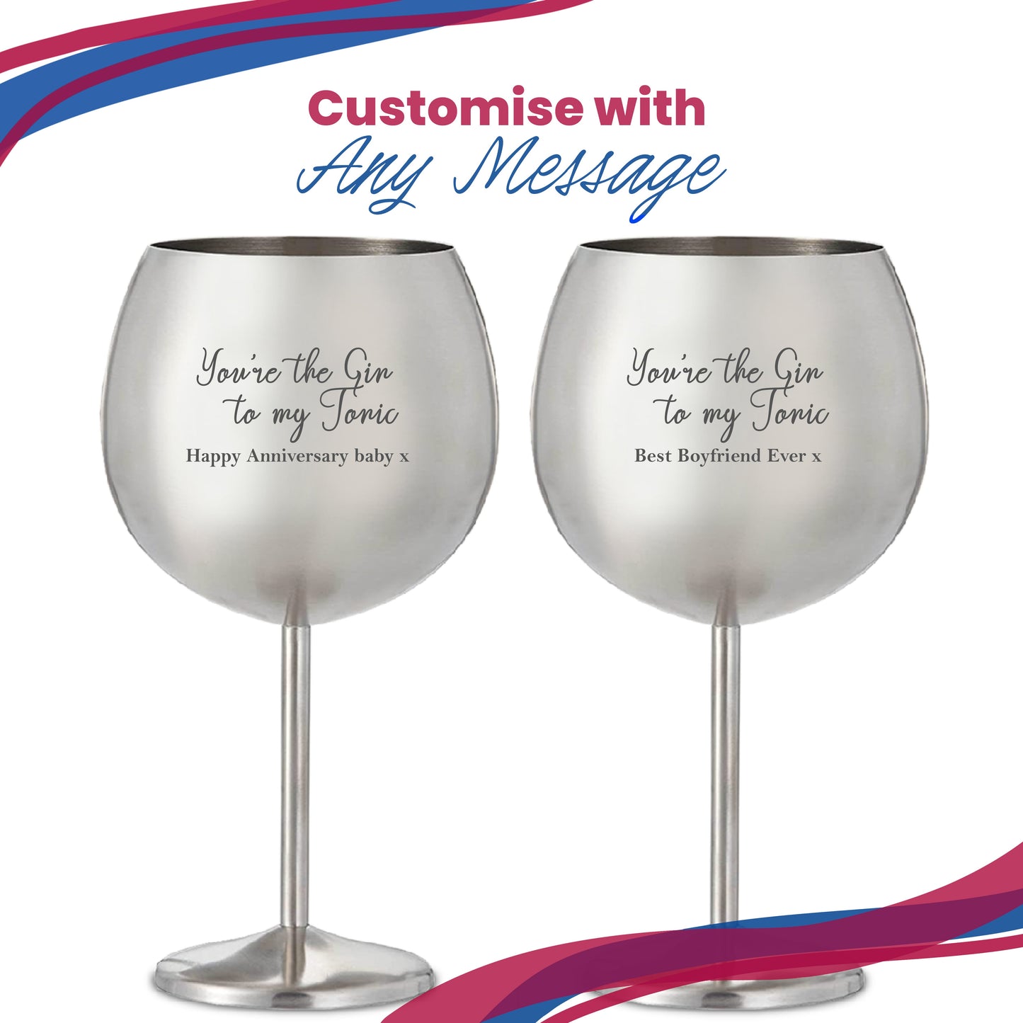 Engraved Gin Balloon and Tumbler Cocktail Glasses with Personalised Designs and Gift Box