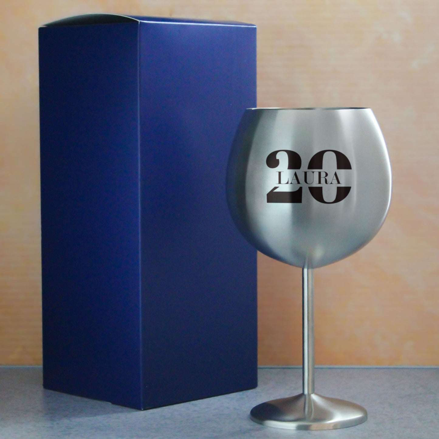 Engraved Metal Gin Balloon Cocktail Glass with Name in 20 Design