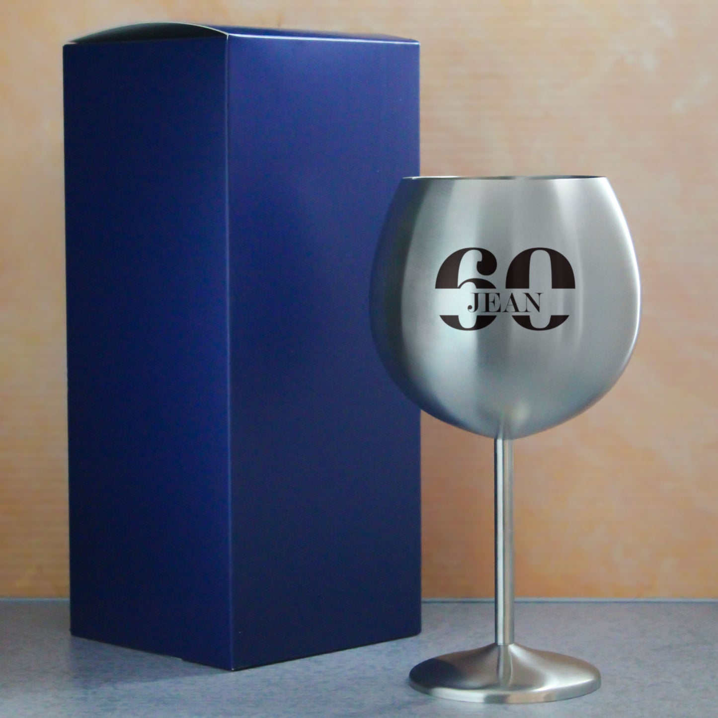 Engraved Metal Gin Balloon Cocktail Glass with Name in 60 Design