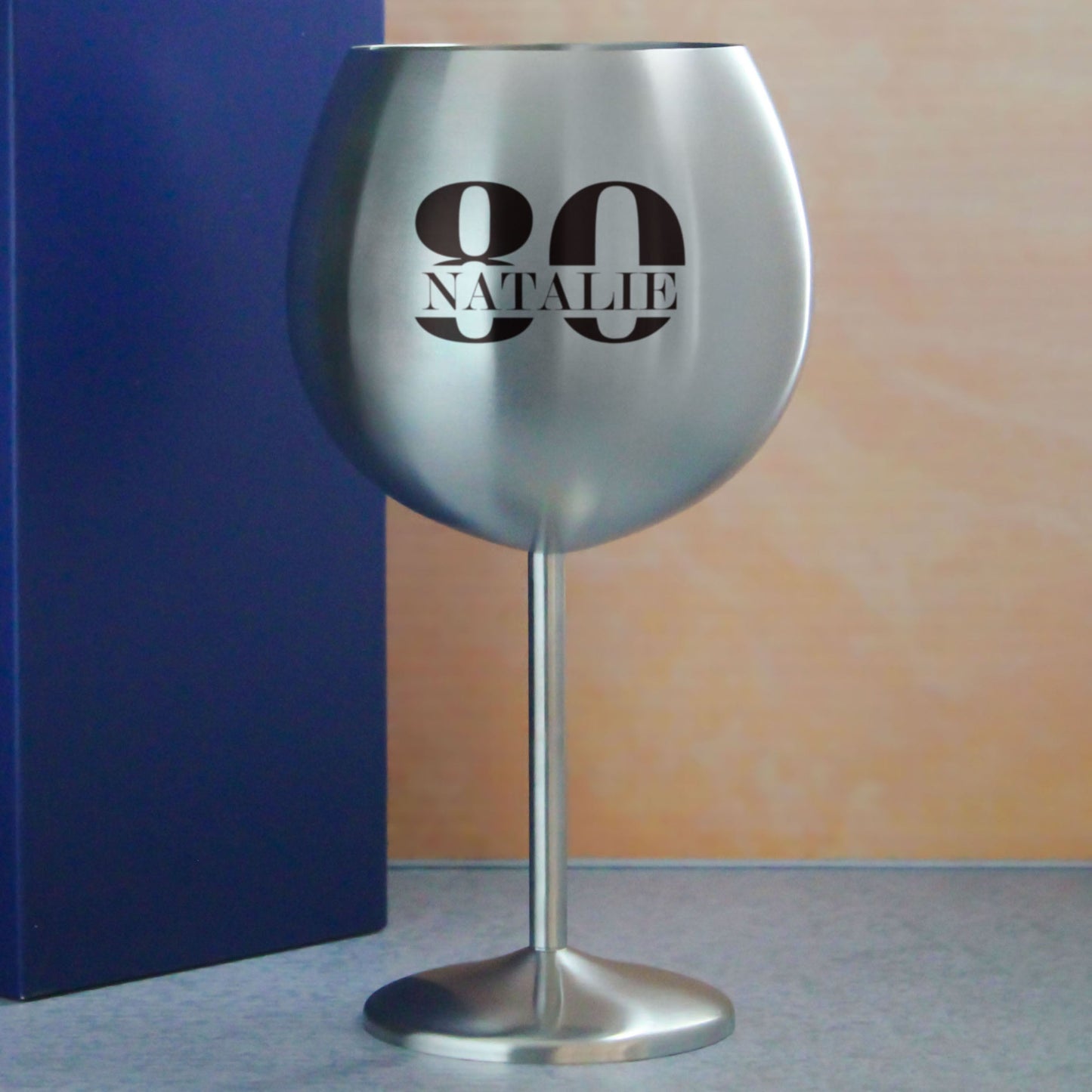Engraved Metal Gin Balloon Cocktail Glass with Name in 80 Design