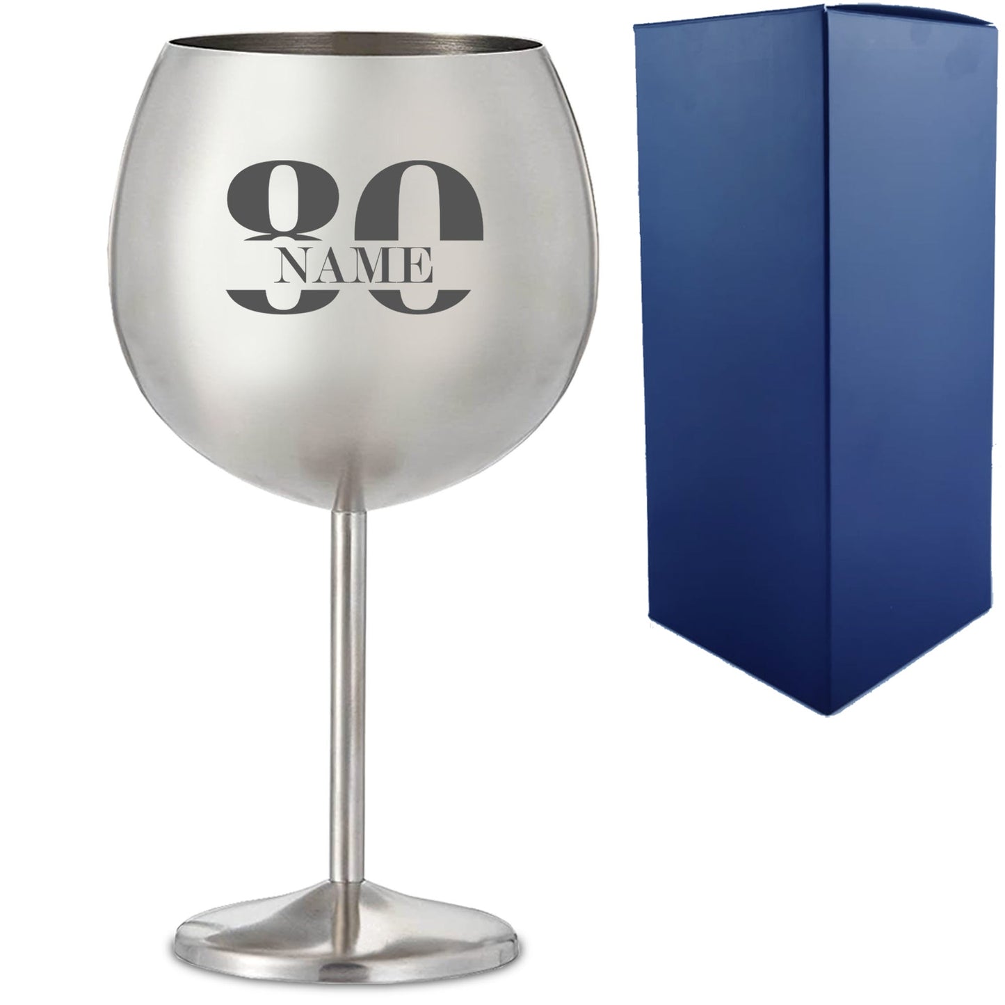 Engraved Metal Gin Balloon Cocktail Glass with Name in 80 Design