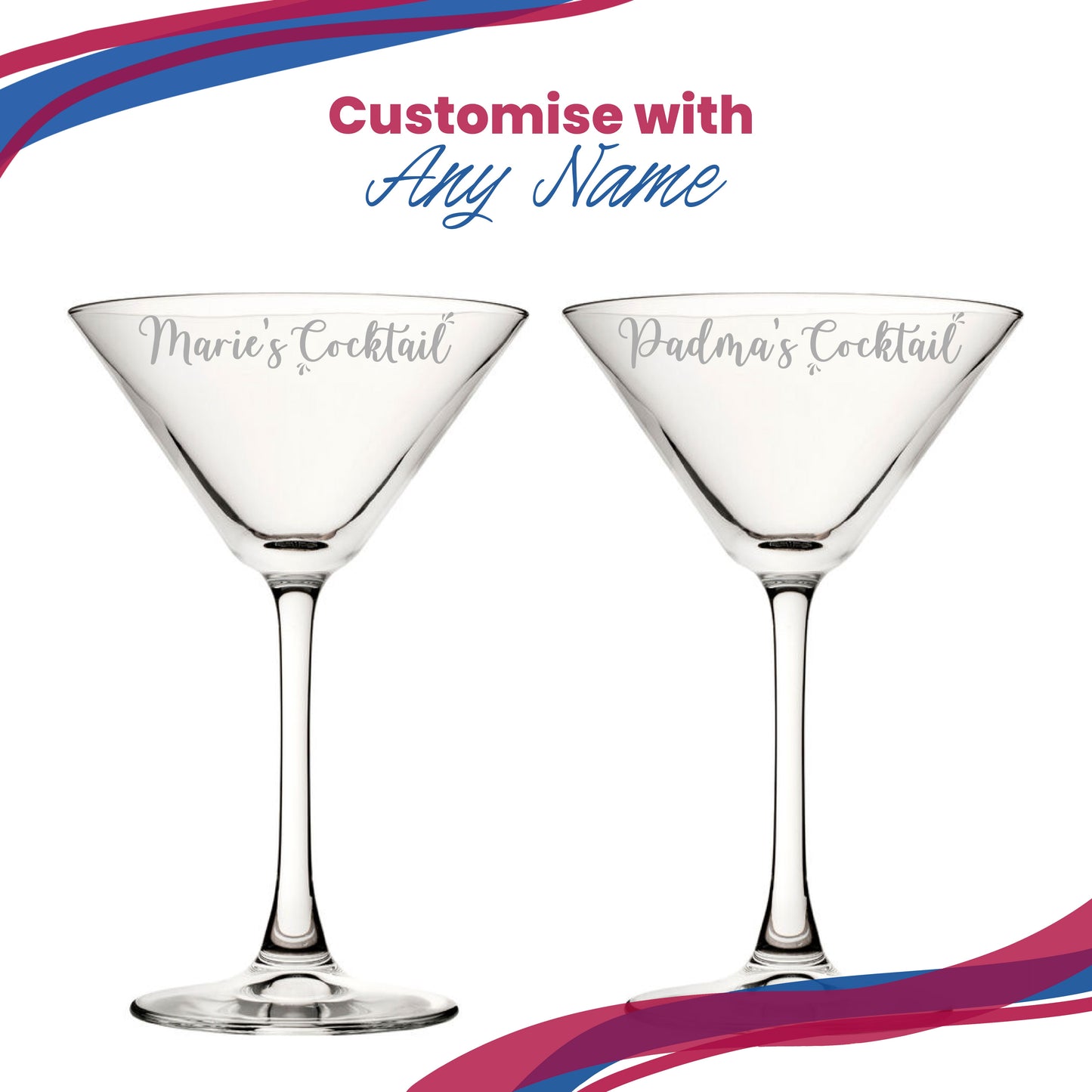 Engraved Enoteca Martini Cocktail Glass with Name's Cocktail Design, Personalise with Any Name