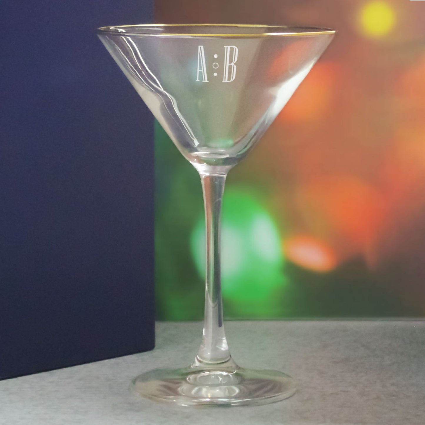 Engraved Gold Rim Martini Cocktail Glass with Initials Design, Personalise with Any Name