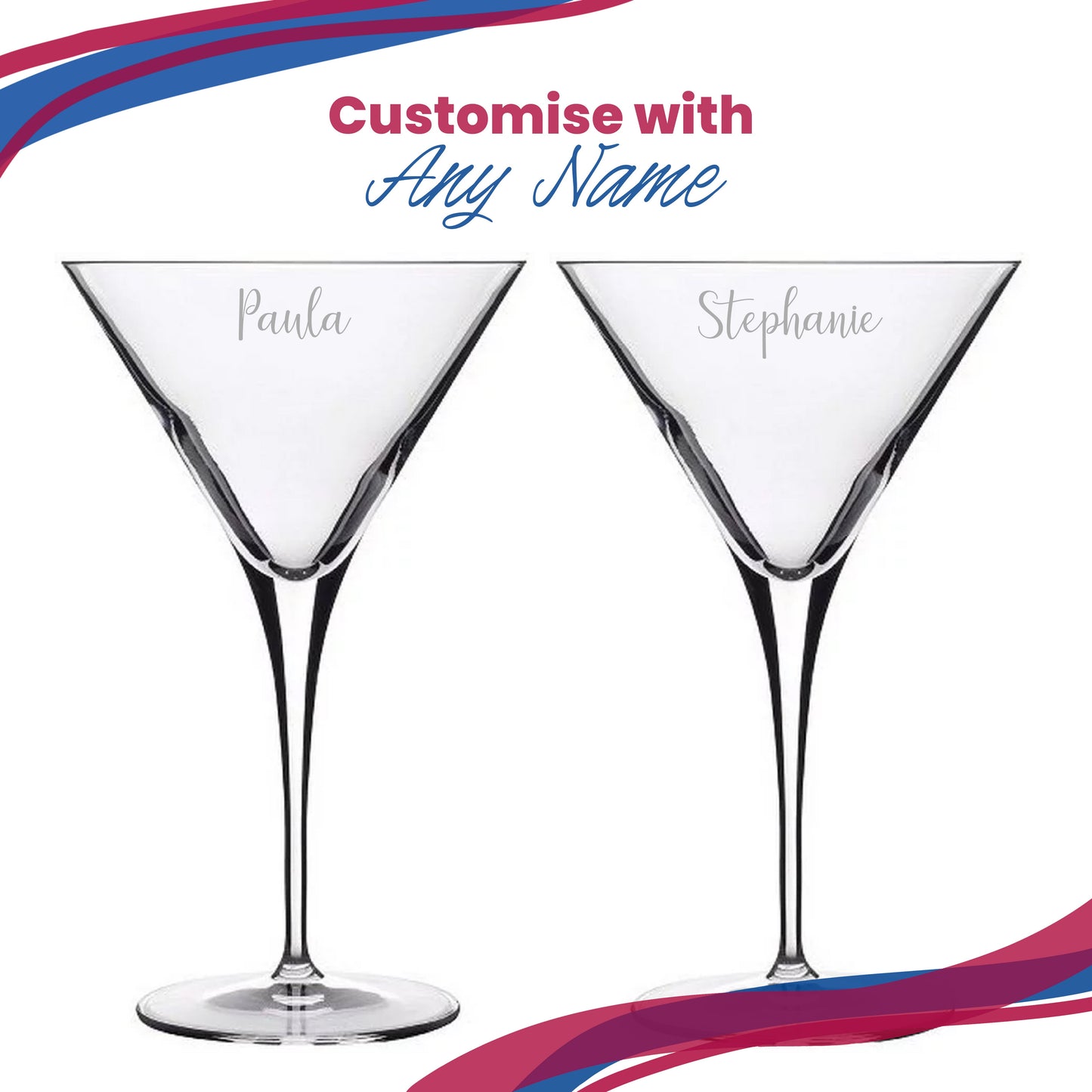 Engraved Crystal Allegro Martini Cocktail Glass with Script Name, Personalise with Any Name
