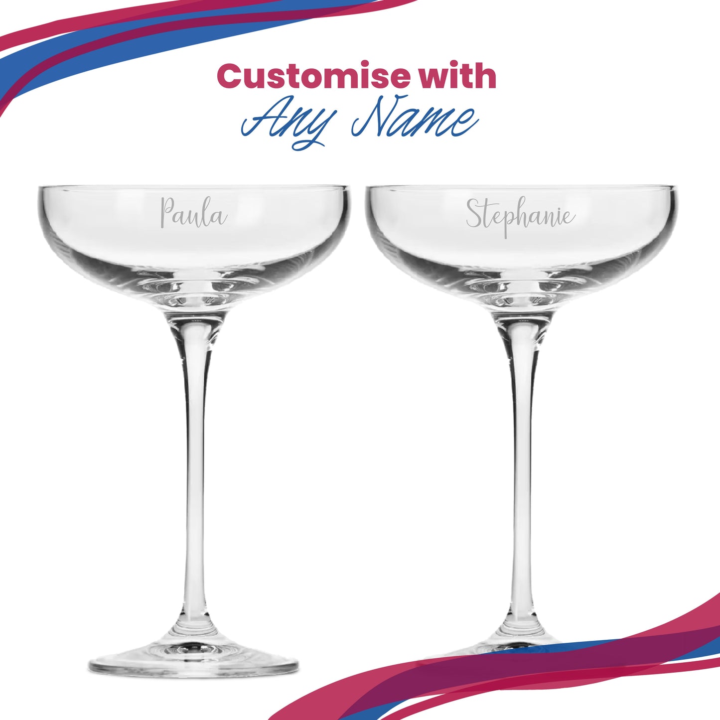 Engraved Crystal Infinity Cocktail Saucer with Script Name, Personalise with Any Name