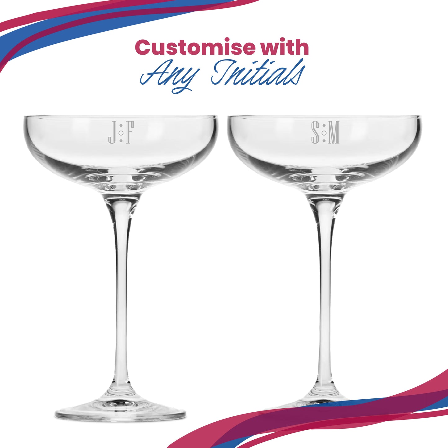 Engraved Crystal Infinity Cocktail Saucer with Initials Design, Personalise with Any Name