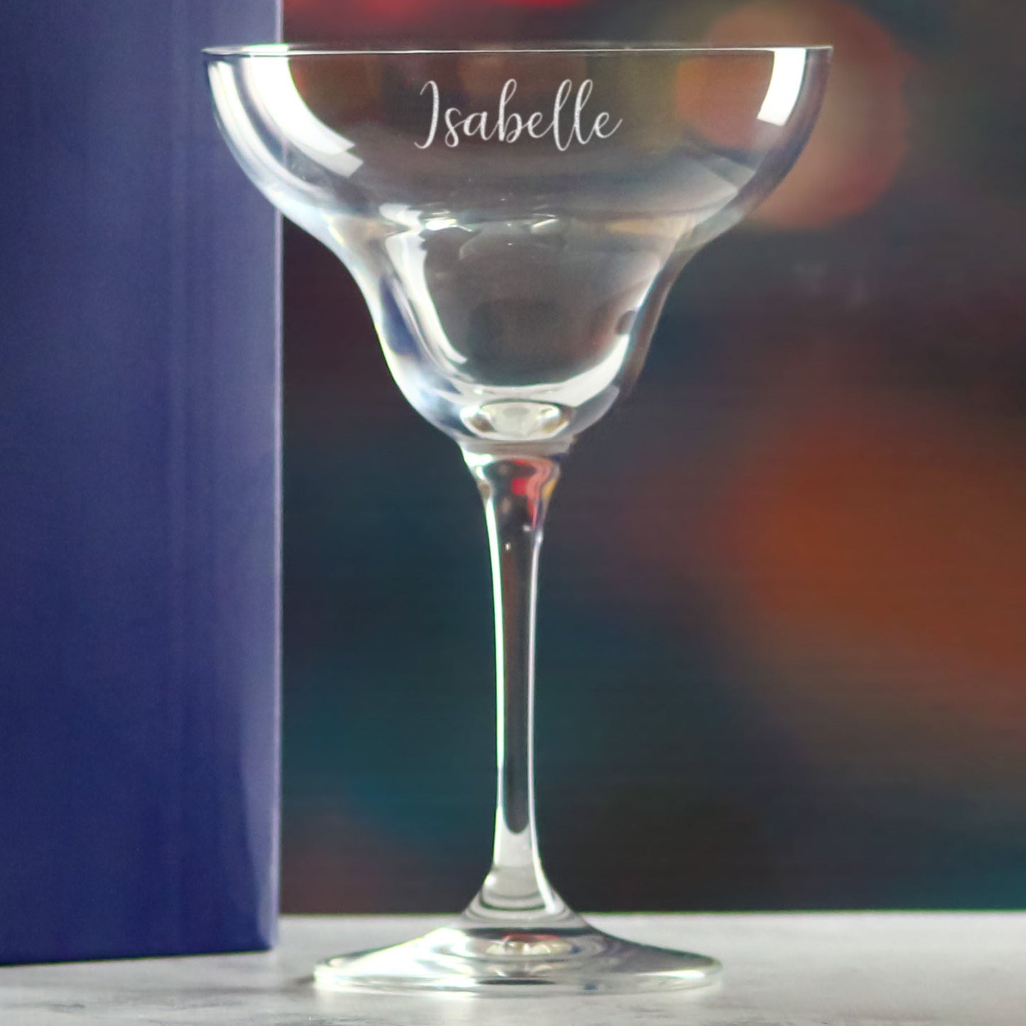 Engraved Crystal Infinity Margarita Cocktail Glass with Script Name, Personalise with Any Name