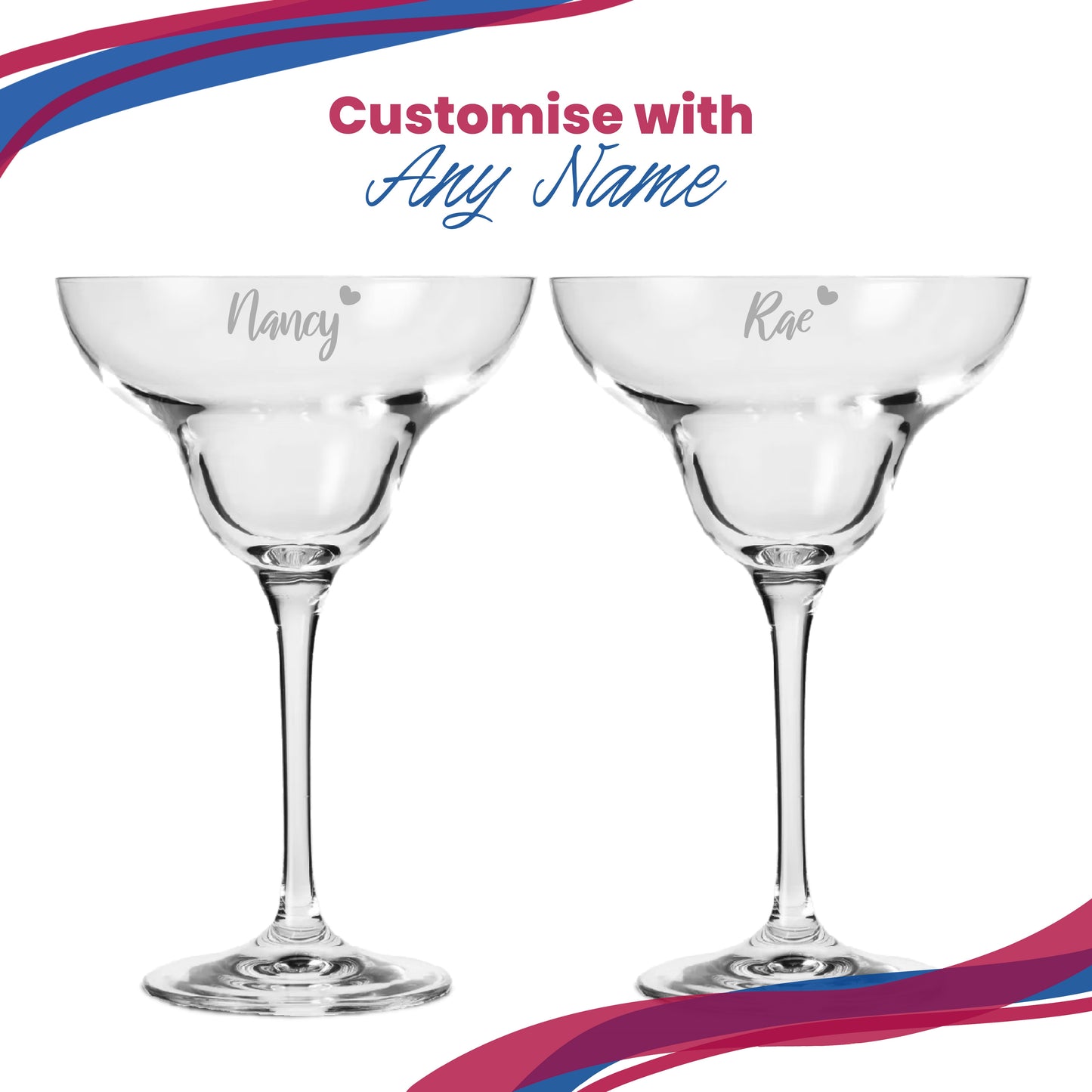 Engraved Infinity Margarita Cocktail Glass with Name with Heart Design, Personalise with Any Name