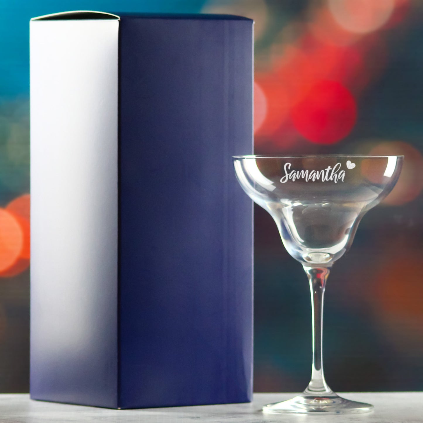 Engraved Infinity Margarita Cocktail Glass with Name with Heart Design, Personalise with Any Name