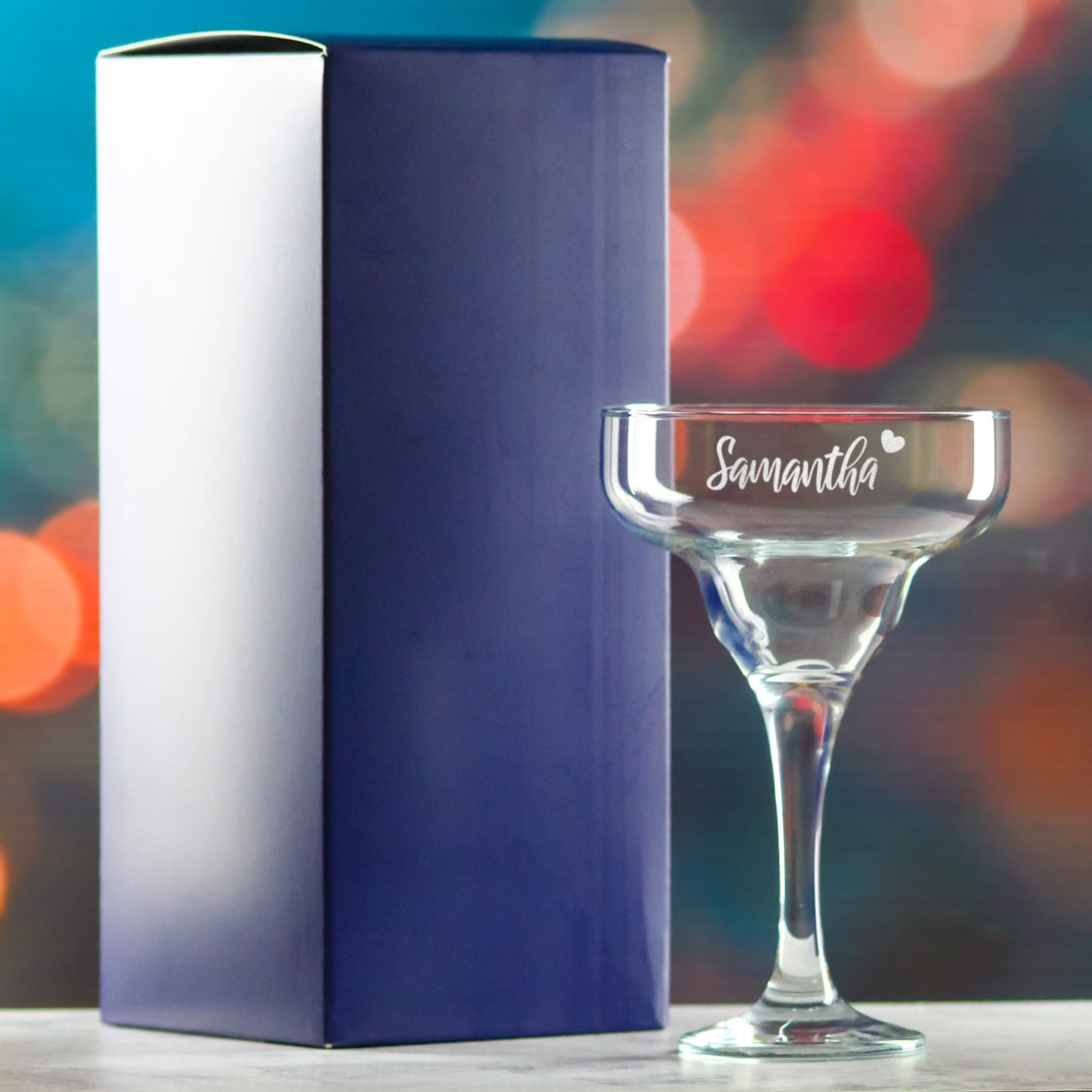 Engraved 295ml Margarita Cocktail Glass with Name with Heart Design, Personalise with Any Name