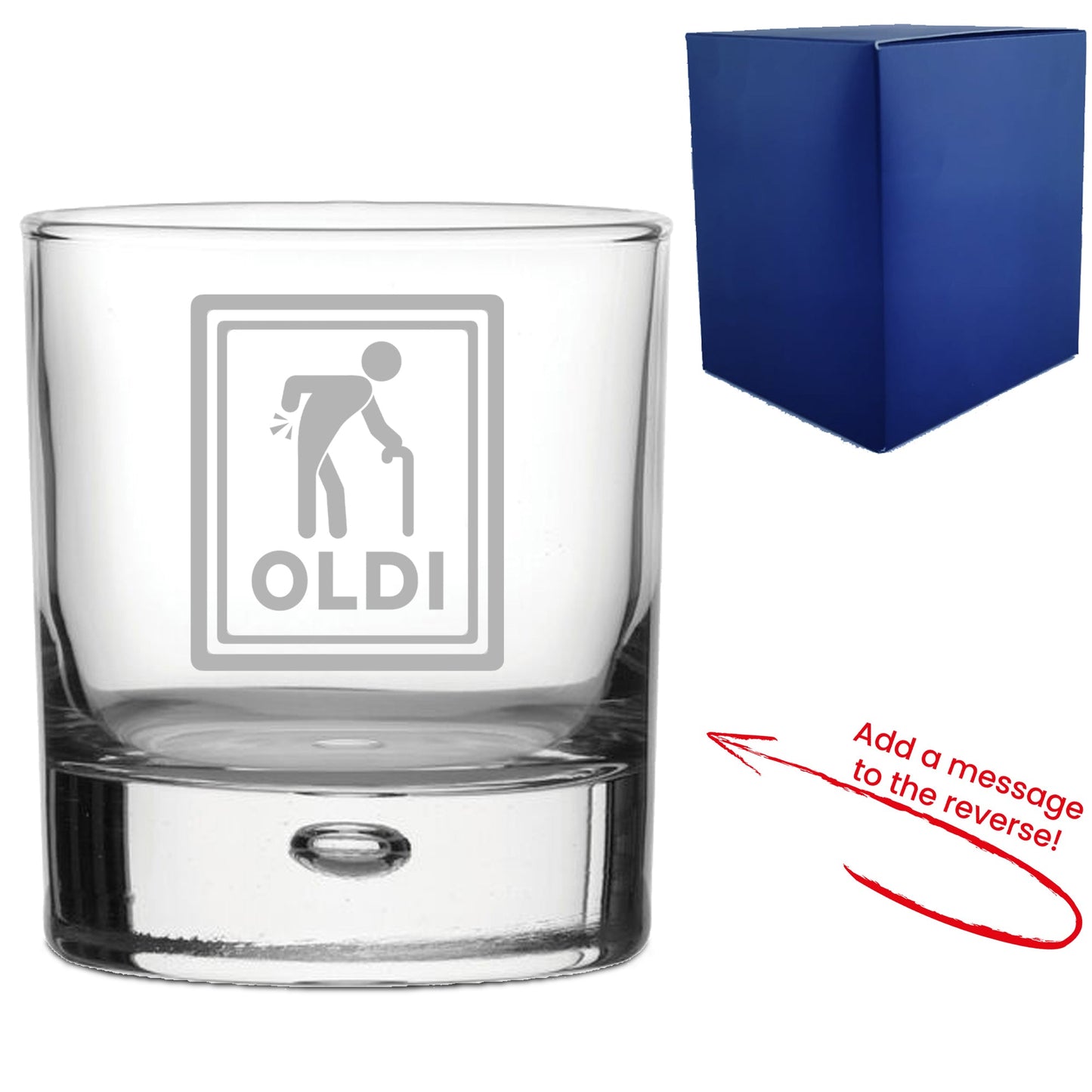 Engraved Whisky Glass with Oldi Design, Add a Personalised Message to the Reverse