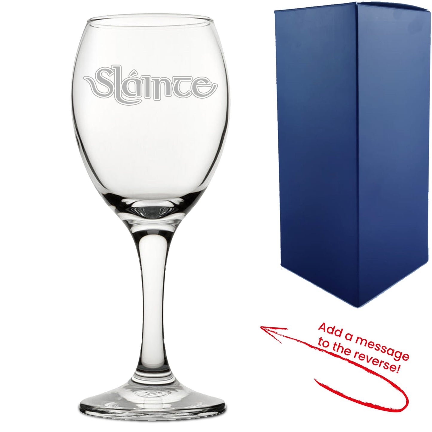 Engraved Wine Glass with Slainte Celtic Design, Add a Personalised Message to the Reverse