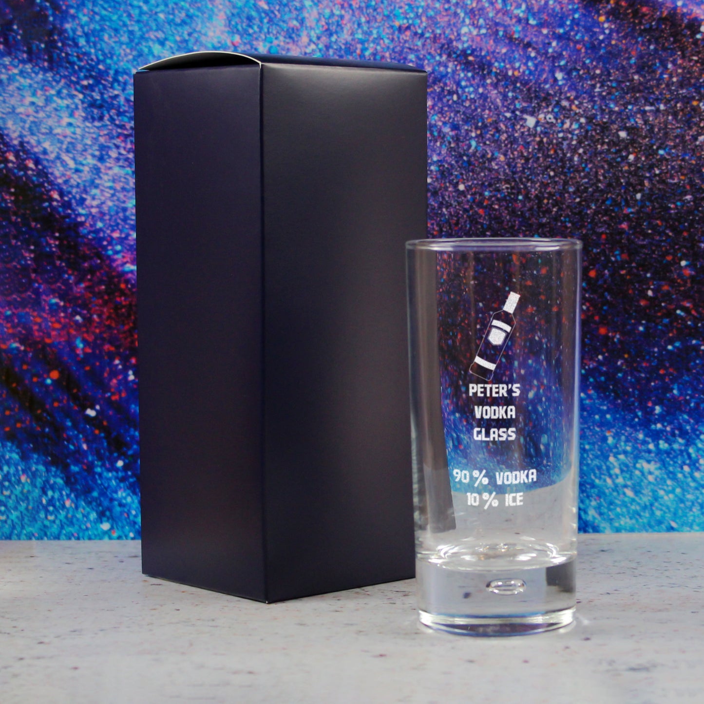 Personalised Engraved Vodka Bubble Hiball with 'Name's Vodka Glass and Mixer' Design