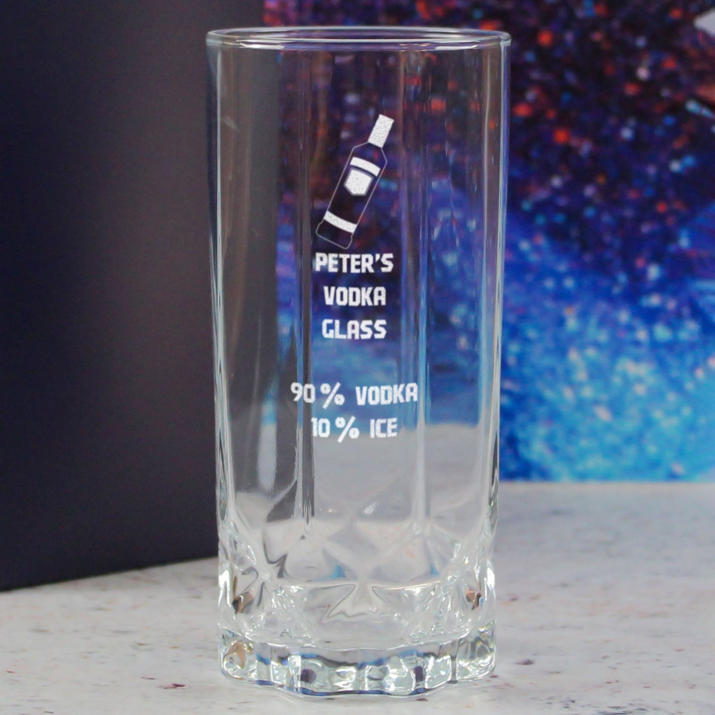 Personalised Engraved Vodka Future Hiball with 'Name's Vodka Glass and Mixer' Design