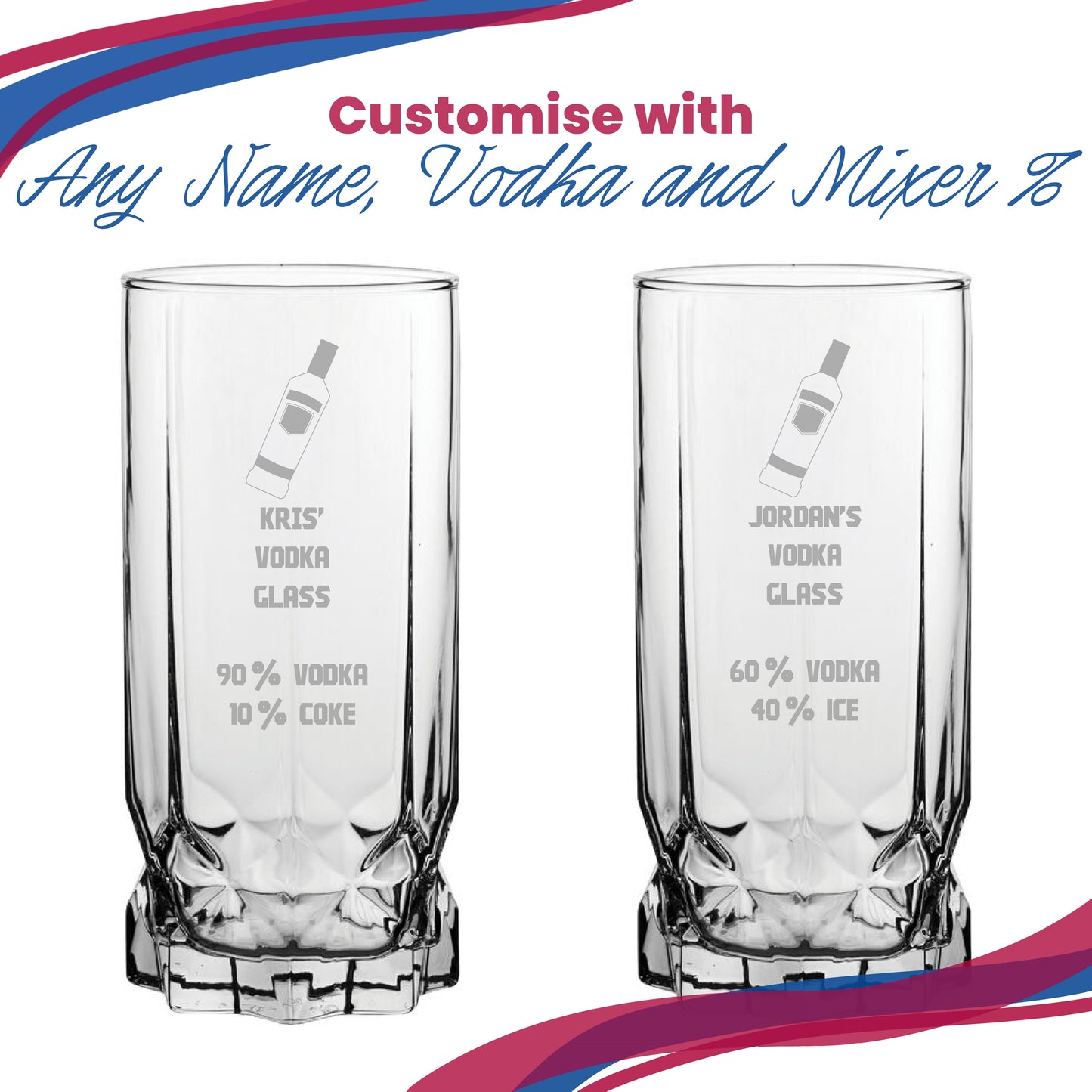 Personalised Engraved Vodka Future Hiball with 'Name's Vodka Glass and Mixer' Design