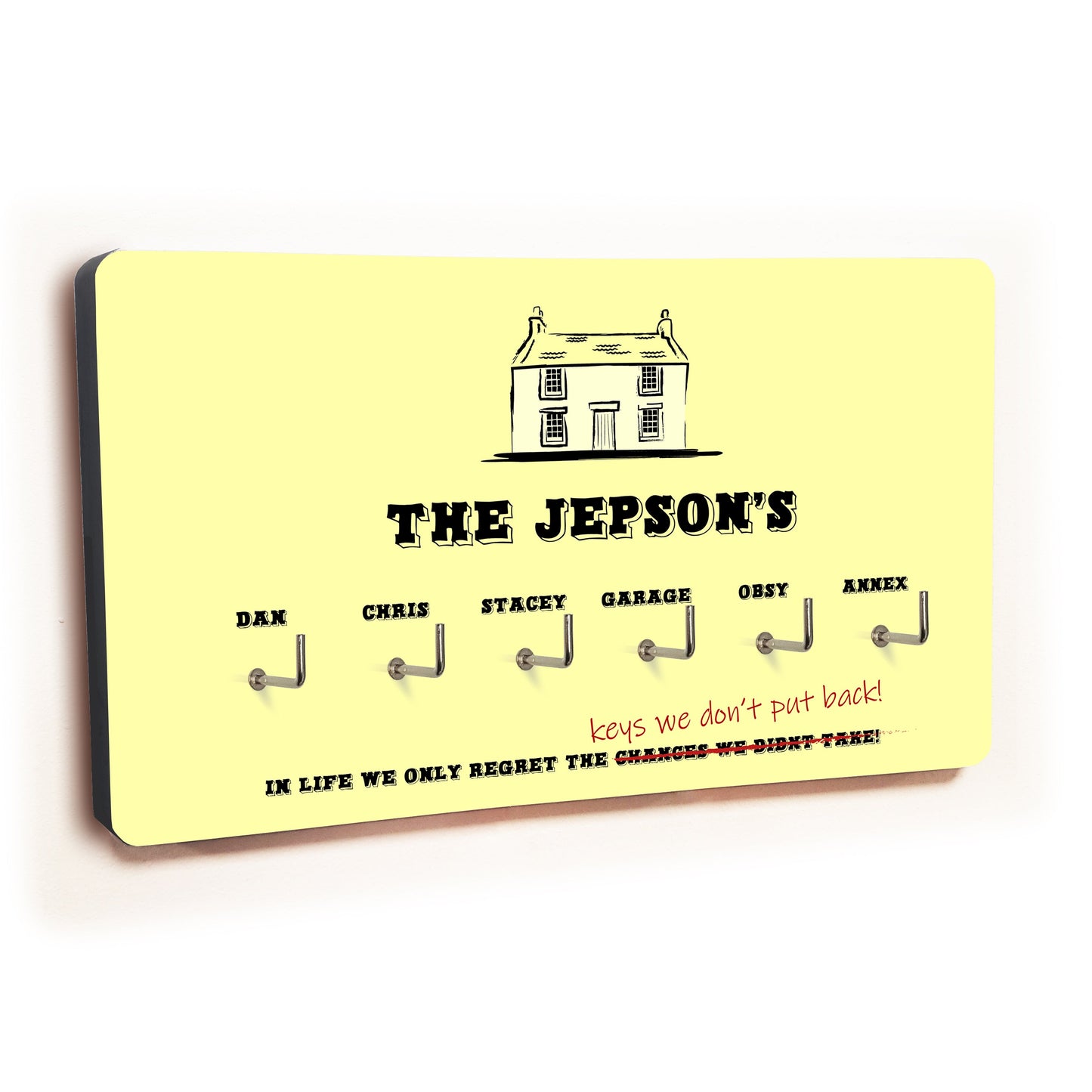 Personalised Novelty Yellow 6 hook key holder - House