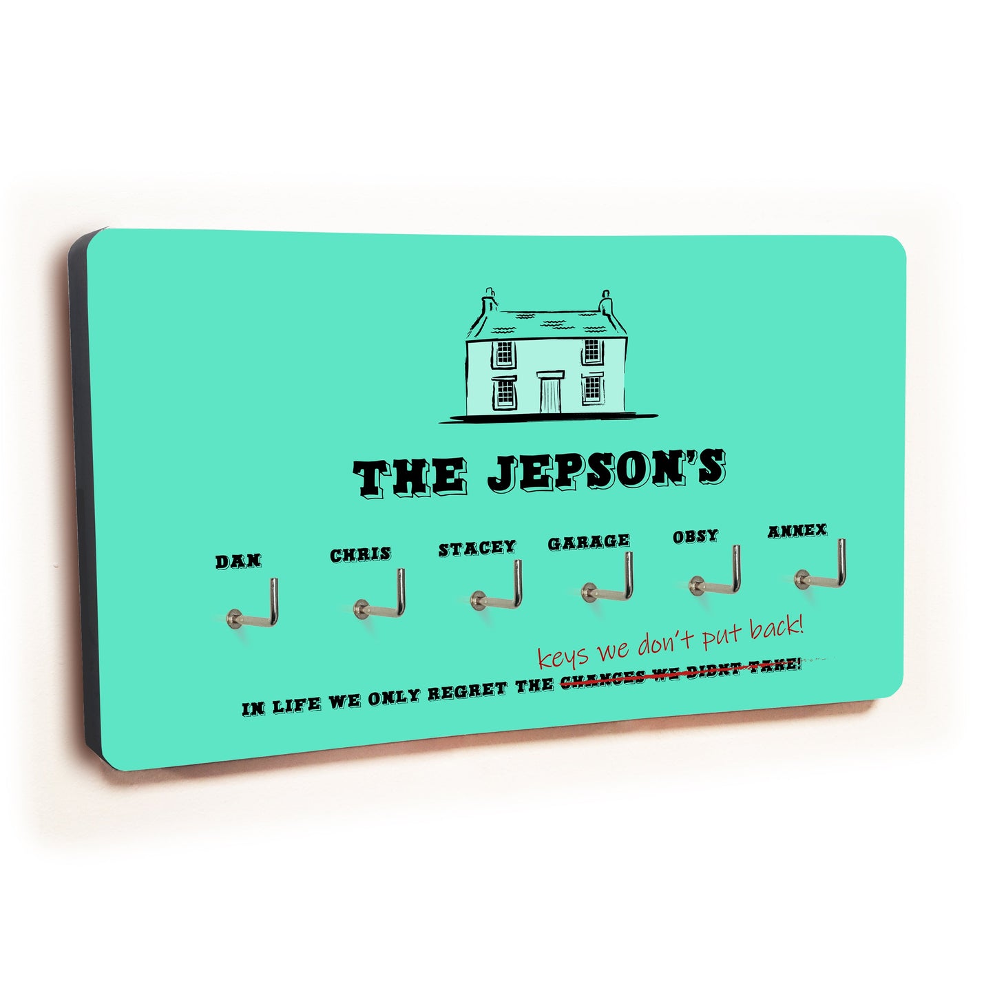 Personalised Novelty Teal 6 hook key holder - House