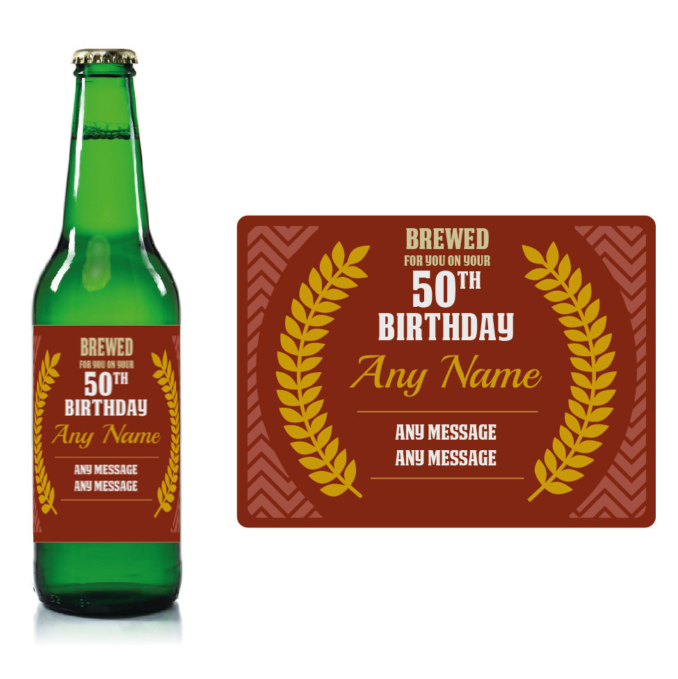 Personalised Birthday beer bottle label Brick Red - Corn Ears