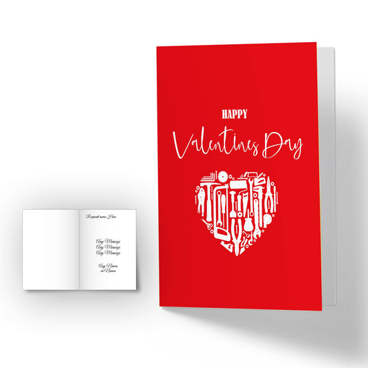 Personalised Valentines Day card - Red tool heart