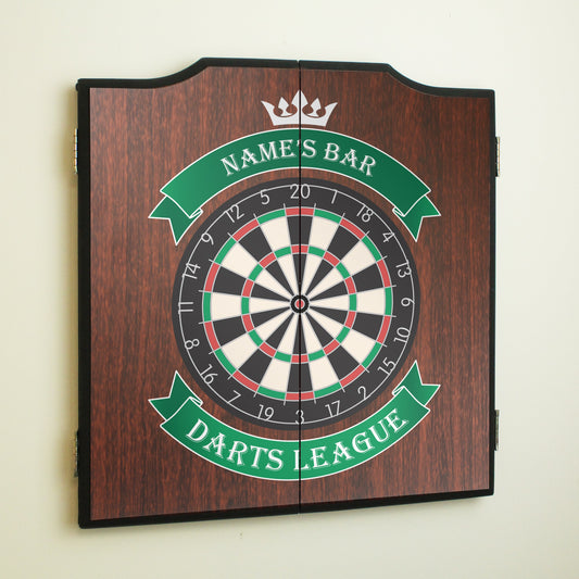Personalised Home Dartboard, Cabinet and Darts Set with Names Bar