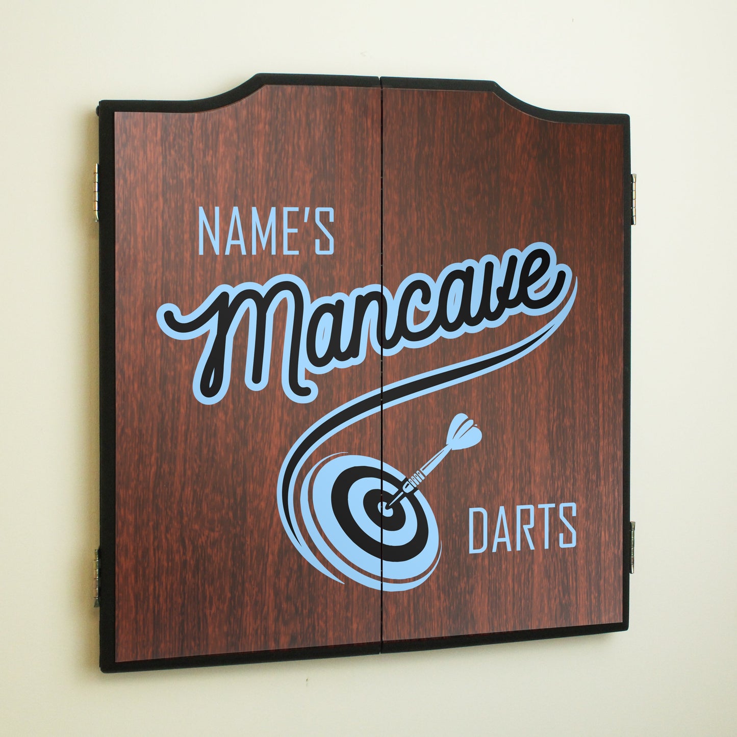 Personalised Home Dartboard, Cabinet and Darts Set with Names Mancave