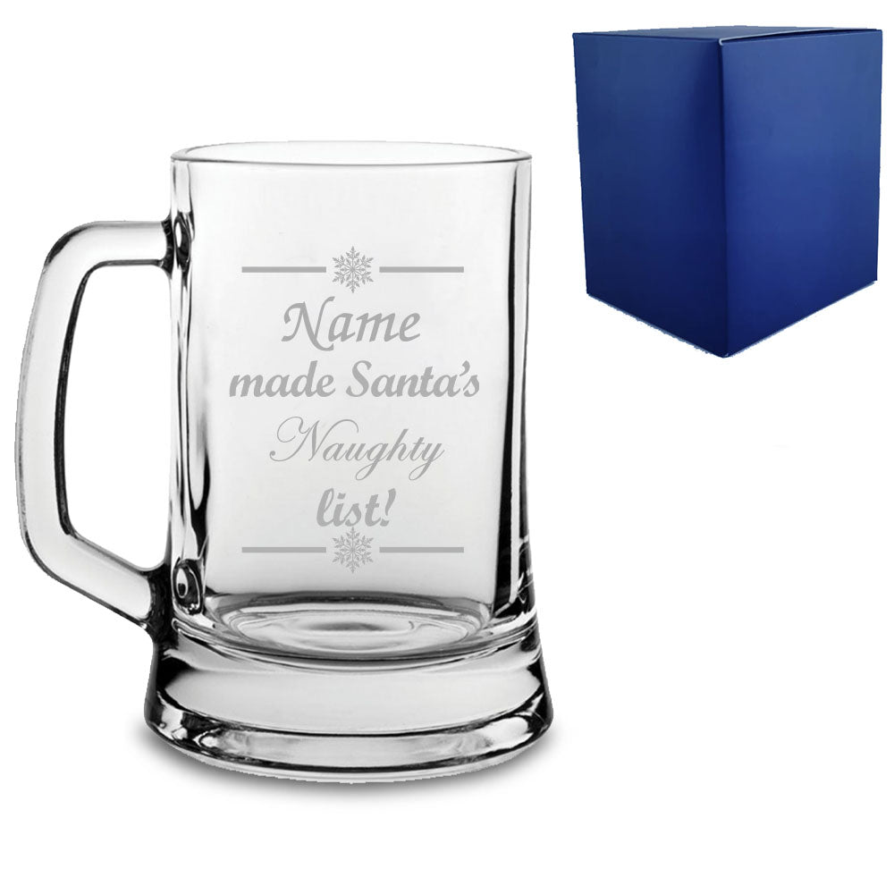 Personalised Engraved Novelty Christmas Tankard "Name made Santa's Naughty/Nice list!" Christmas Gift, Gift Boxed