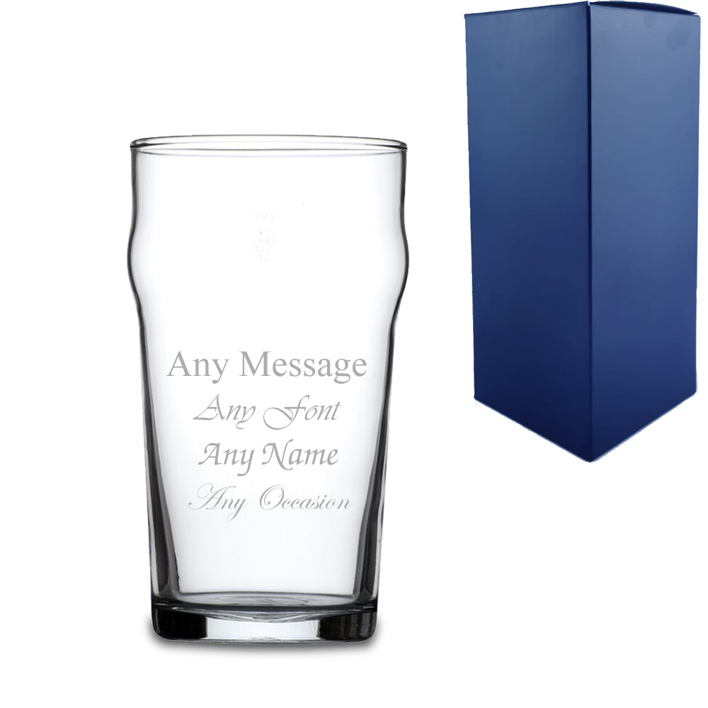 Personalised Engraved Nonic Pint Glass Wedding Beer Birthday - Any Message Engraved