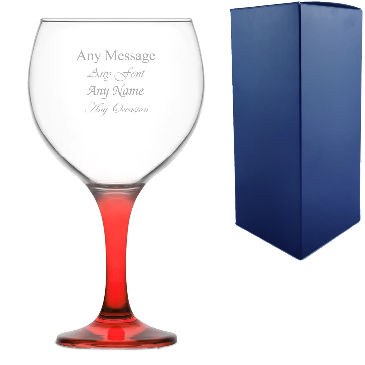Engraved Red Stemmed Gin Balloon Glass