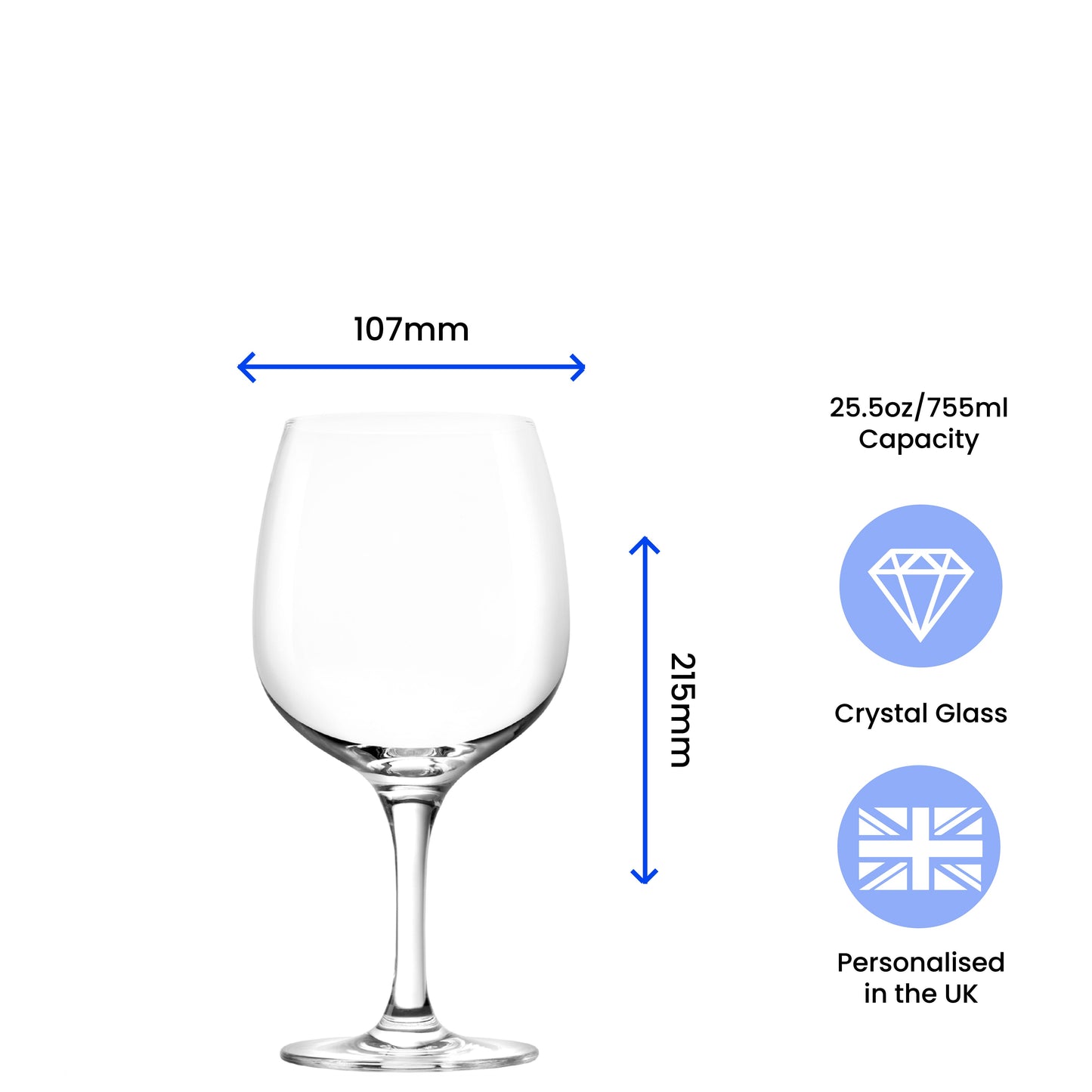 Engraved Spanish Gin Copa Balloon Cocktail Glass with Name in 30 Design