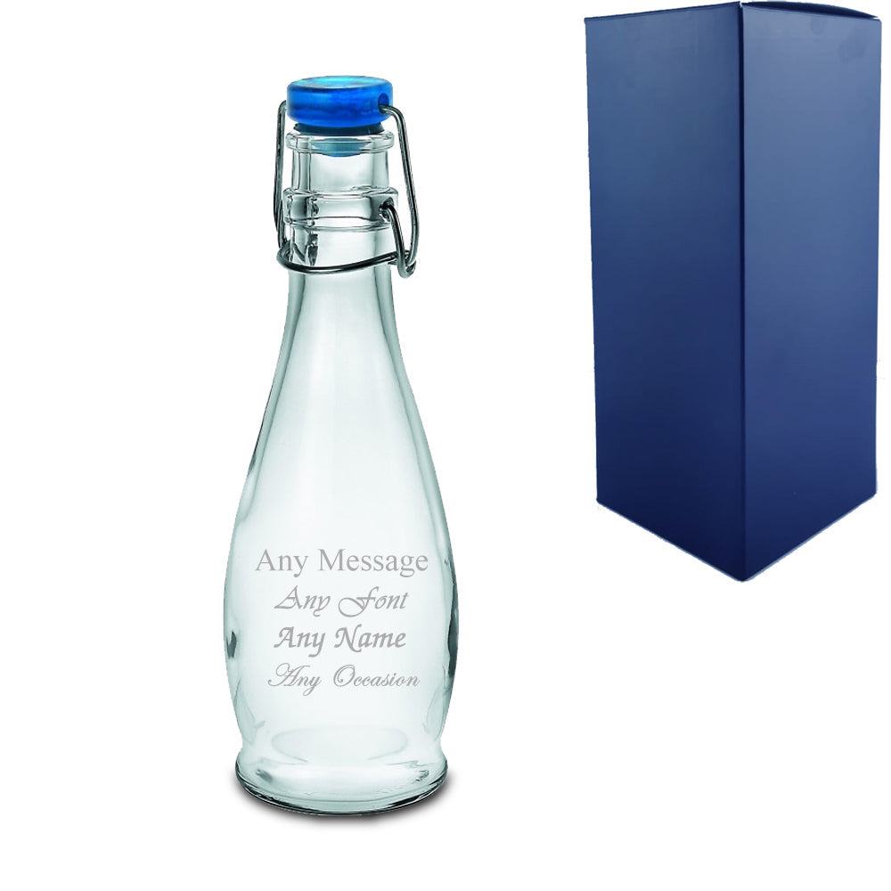 Engraved 12oz Round Blue Cap Swing Top