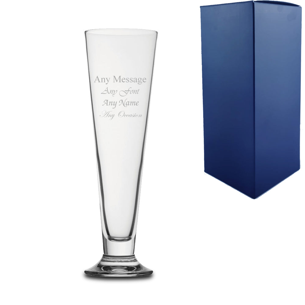 Engraved Beer Glasses Set with Premium Satin Lined Gift Box and Personal Message